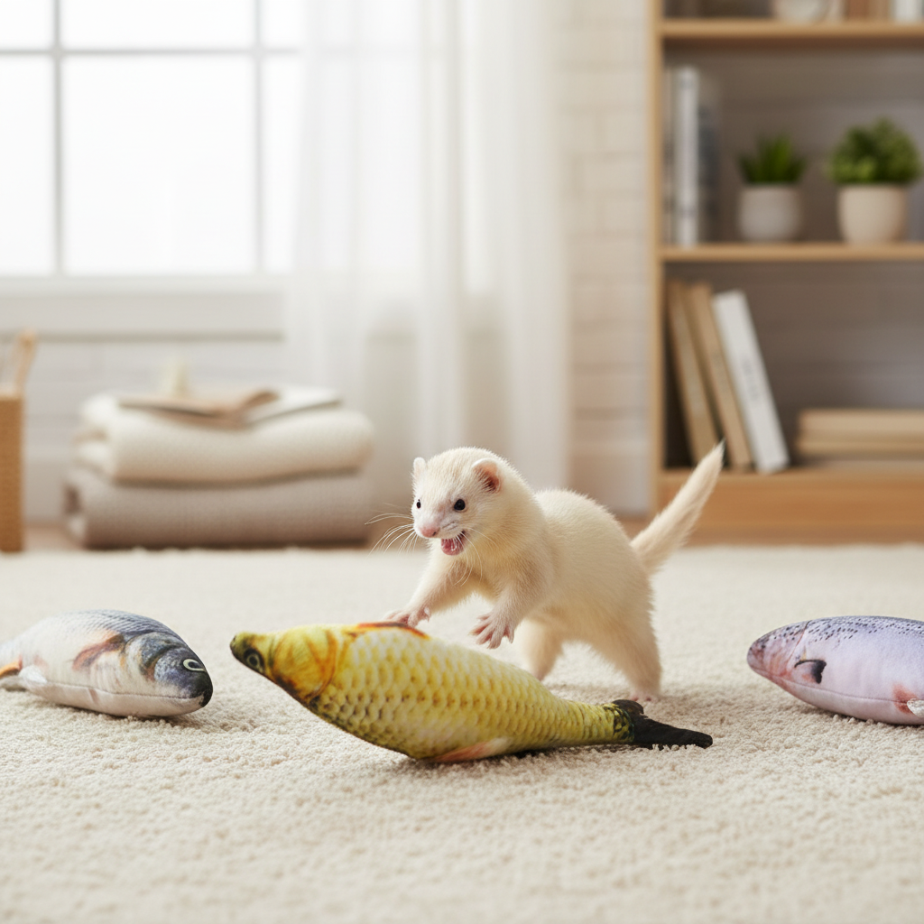 Furet jouant avec le poisson électrique interactif