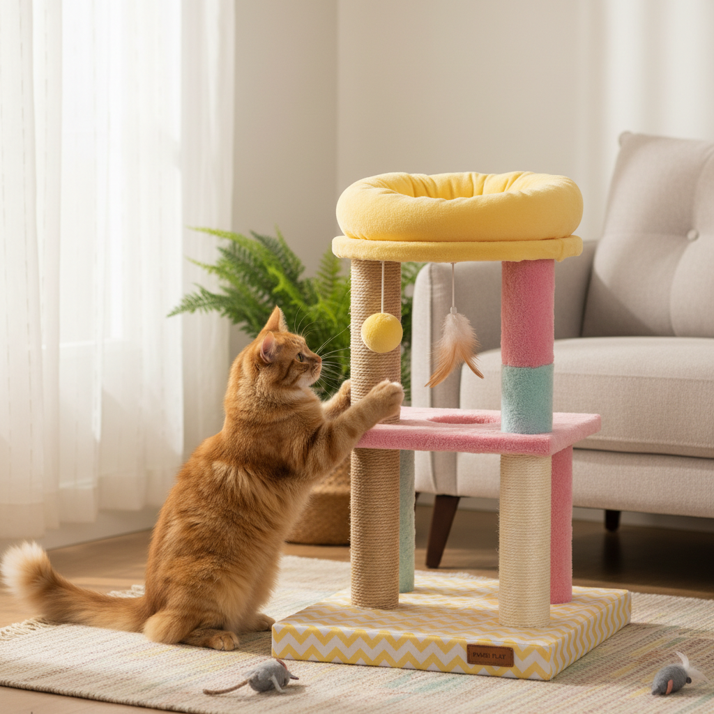 Griffoir jouet avec structure sisal et peluche pour chat